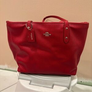 Coach Red Apple Crossgrain Leather Tote